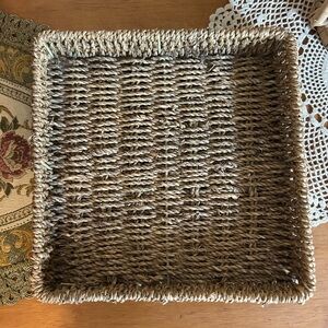 Natural Woven Square Seagrass Basket Tray - Brown